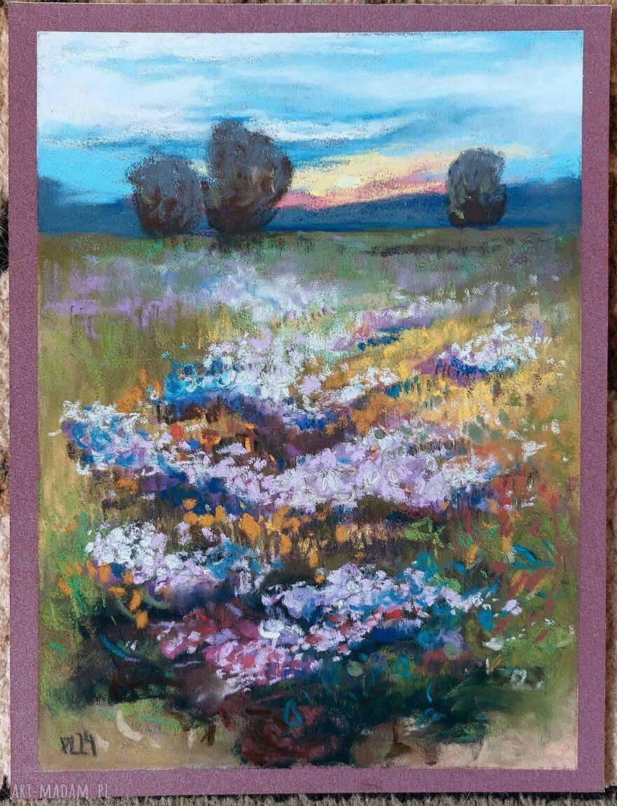 Obraz ŁĄKA w pastelach suchych 18x24 cm - kwiaty