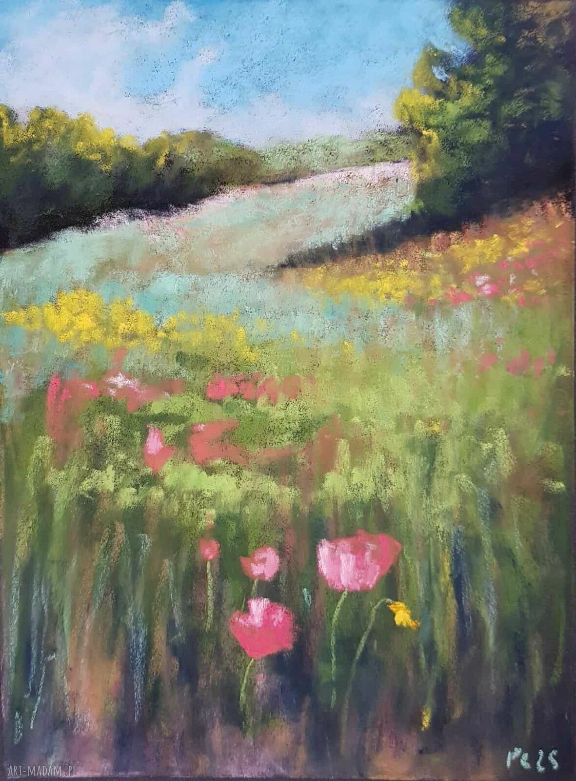 Łąka - obraz z pastel suchych, format 24x18 cm