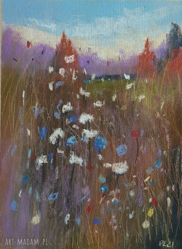 Obraz Łąka wykonany pastelami suchymi - krajobraz 18x24 cm na papierze