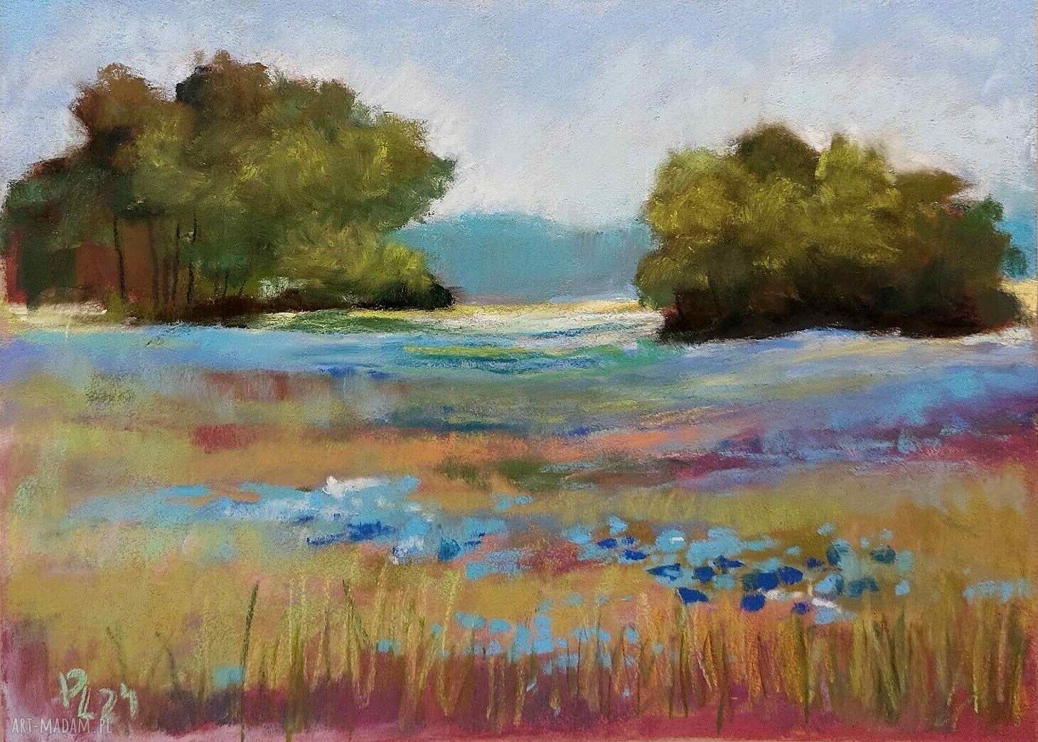Łąka - obraz z pasteli suchych 18 x 24 cm