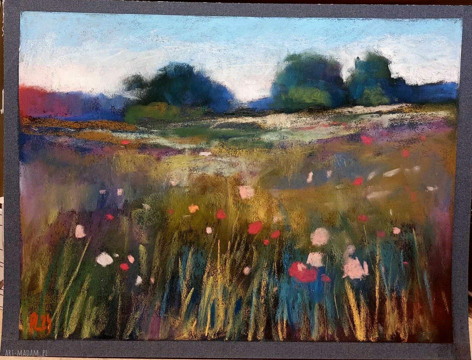 Obraz „ŁĄKA” - pastele suche, format 18 x 24 cm