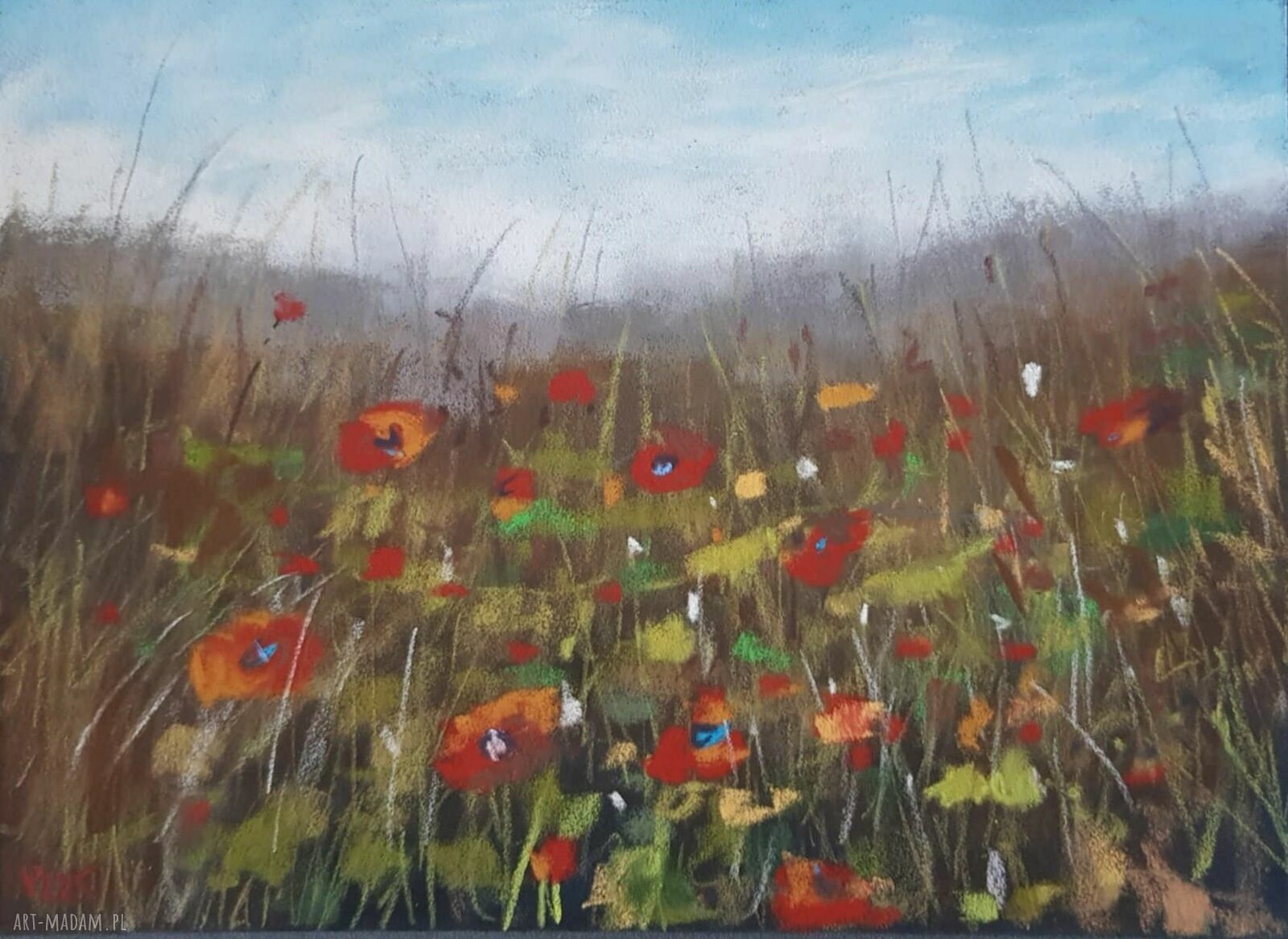Łąka - rysunek z suchych pasteli 18 x 24 cm