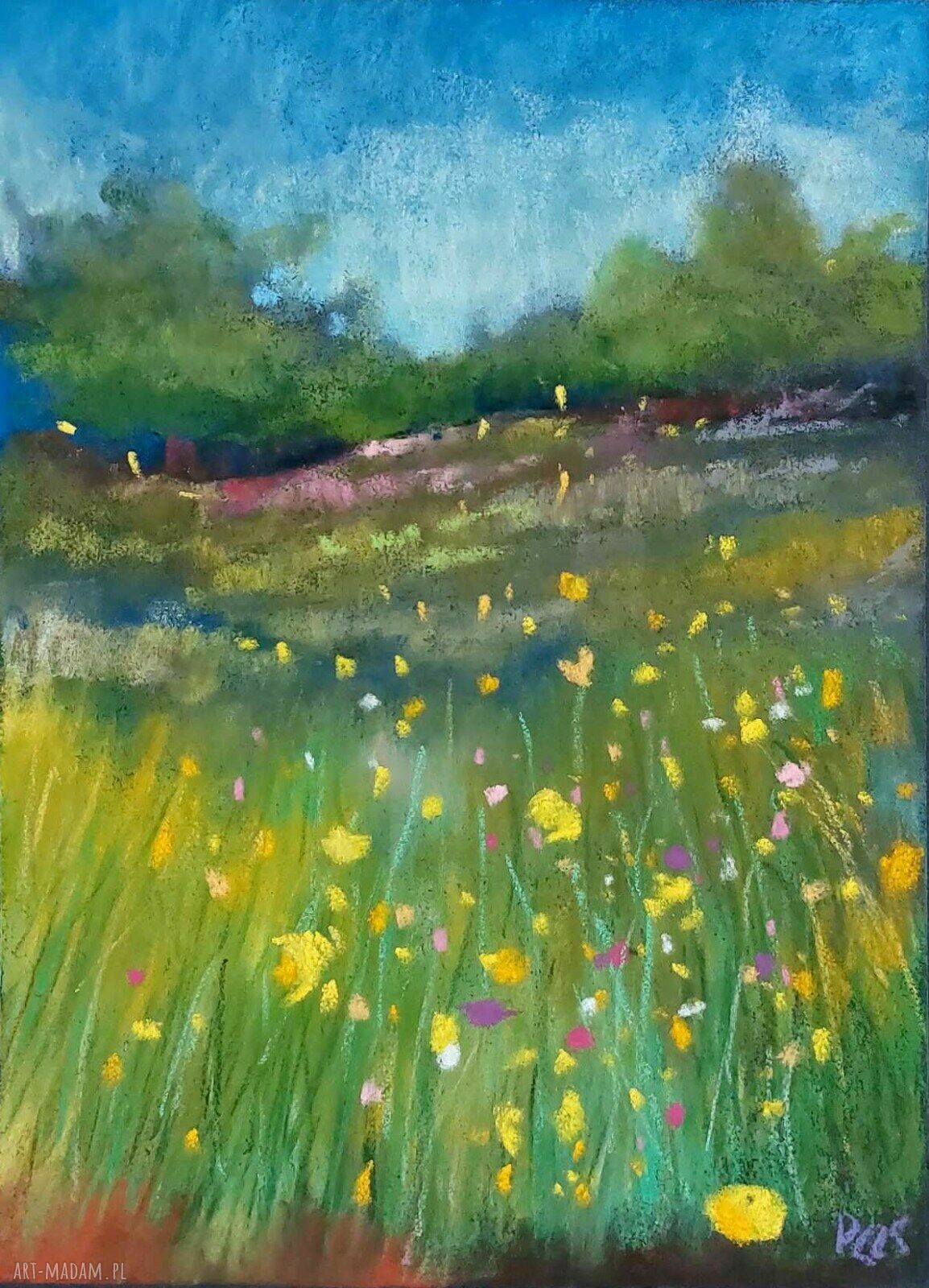 Łąka - obraz z pastelami w formacie 24 x 18 cm (ręczne wykonanie)