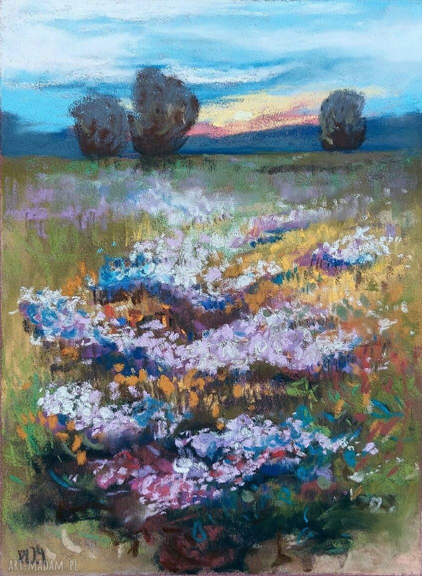 Obraz ŁĄKA w pastelach suchych 18x24 cm - kwiaty