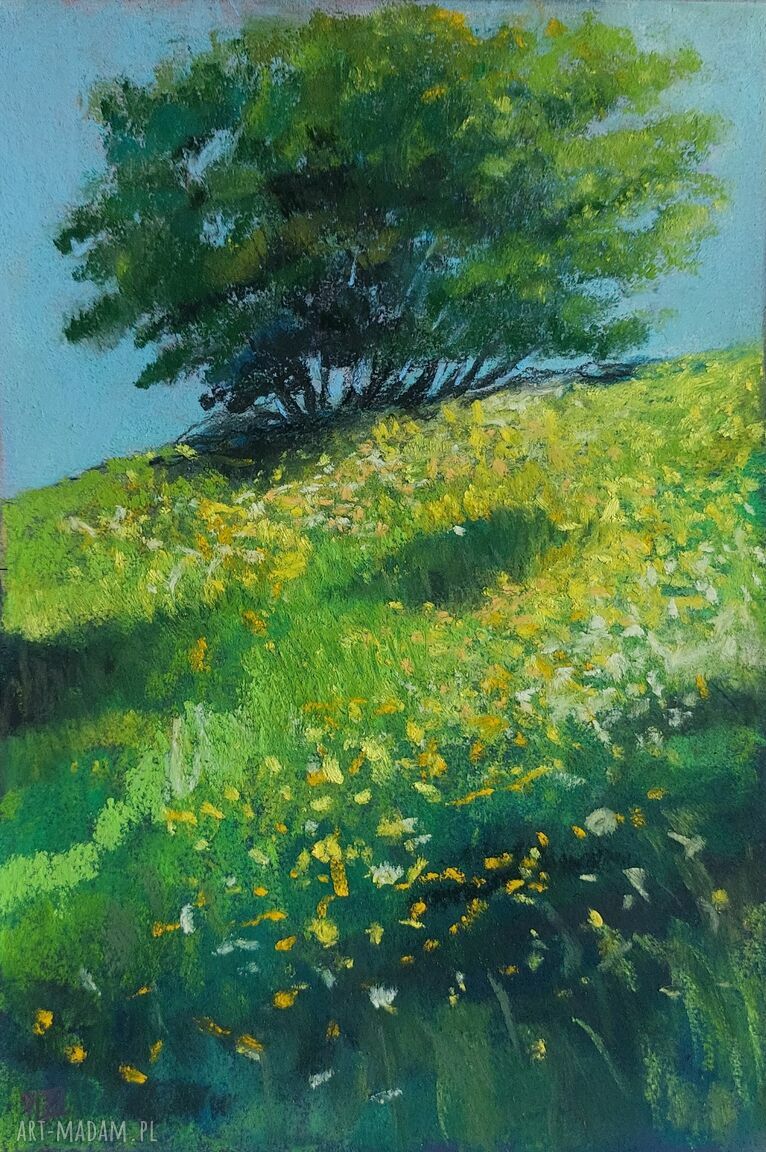 Łąka - obraz z pastelami suchymi, format A4