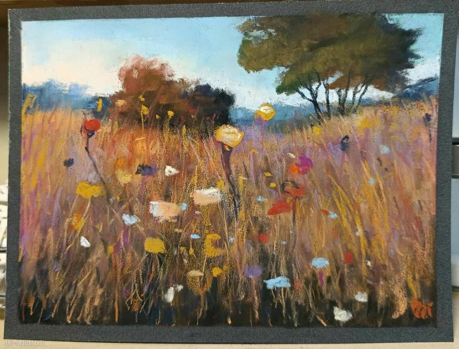 Łąka - obraz z pasteli suchych 18x24 cm