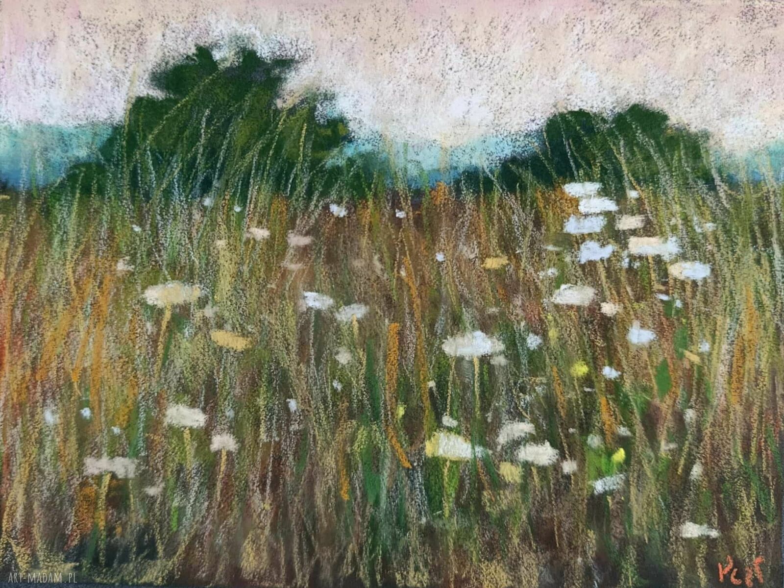Obraz „Łąka” z suchych pastelów - format 18x24 cm