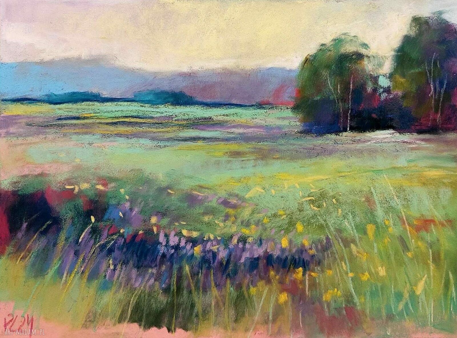 Łąka - obraz pastelami suchymi 24x18 cm