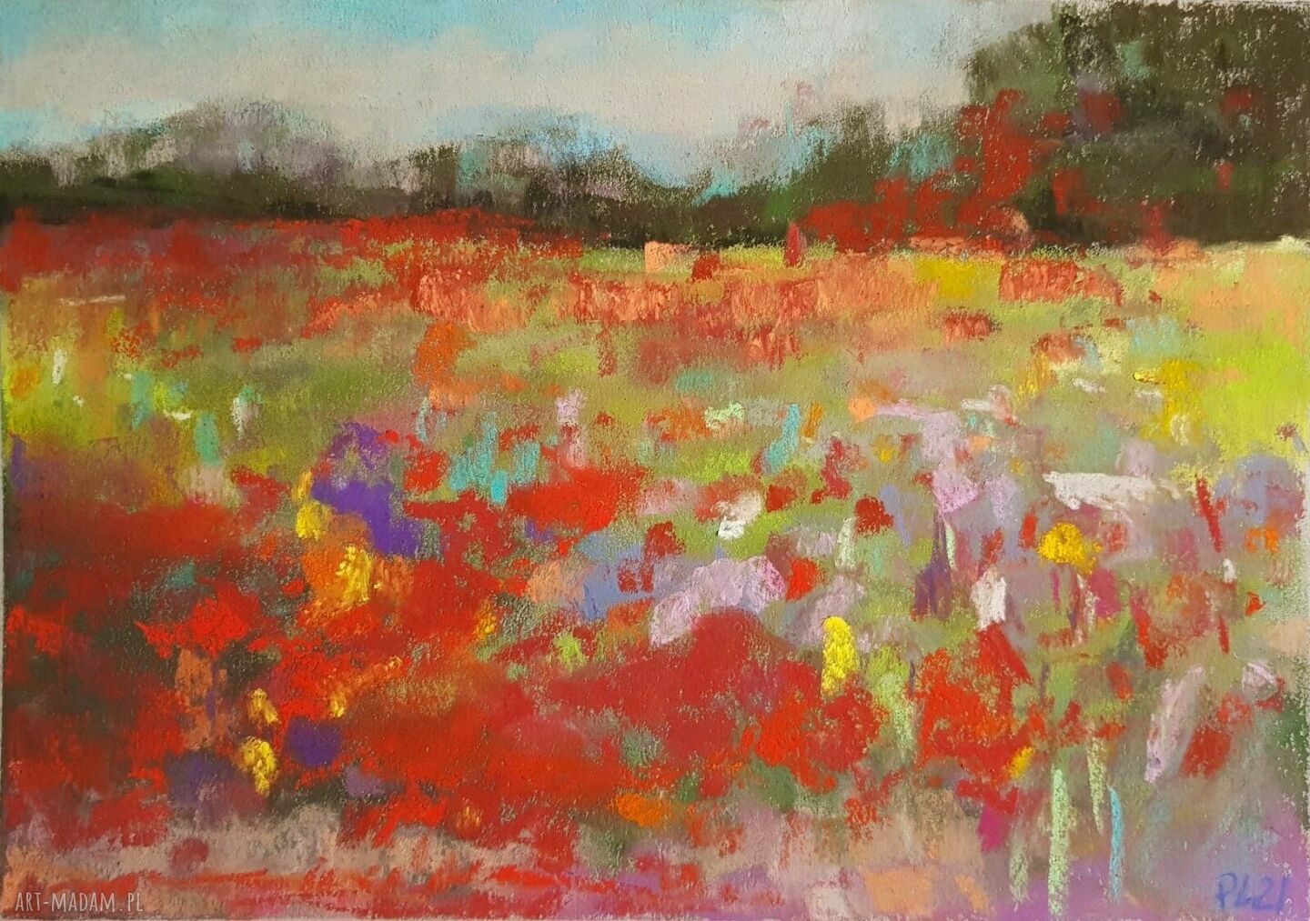 Łąka - obraz z pastel suchych A4 (pejzaż)
