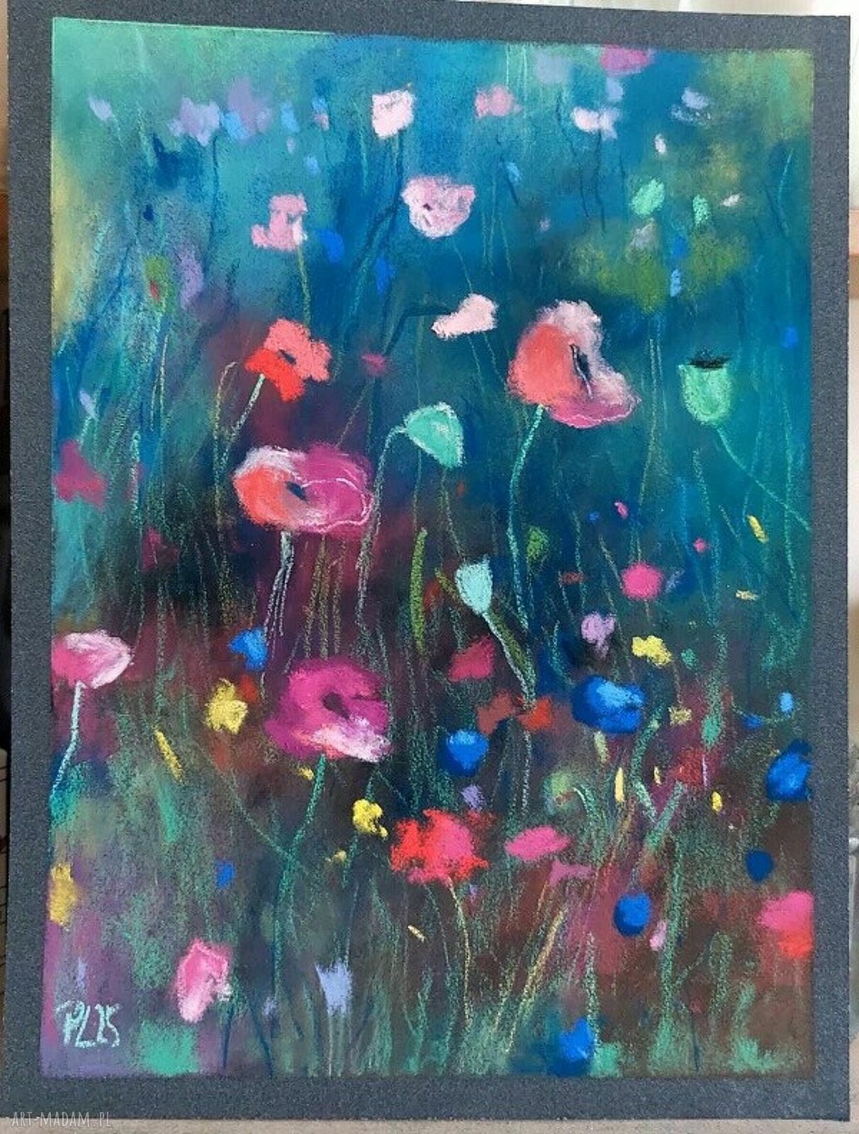 ŁĄKA - obraz w pastelach, format 24/18 cm