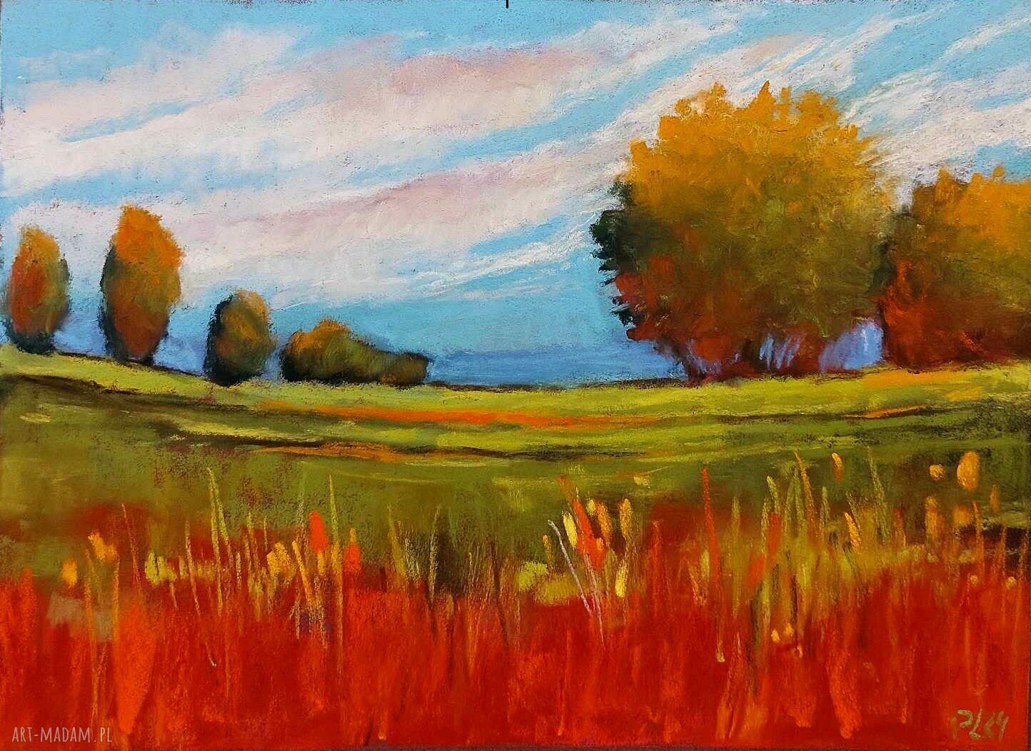 Łąka - ręcznie rysowany obraz z suchych pasteli 18 x 24 cm