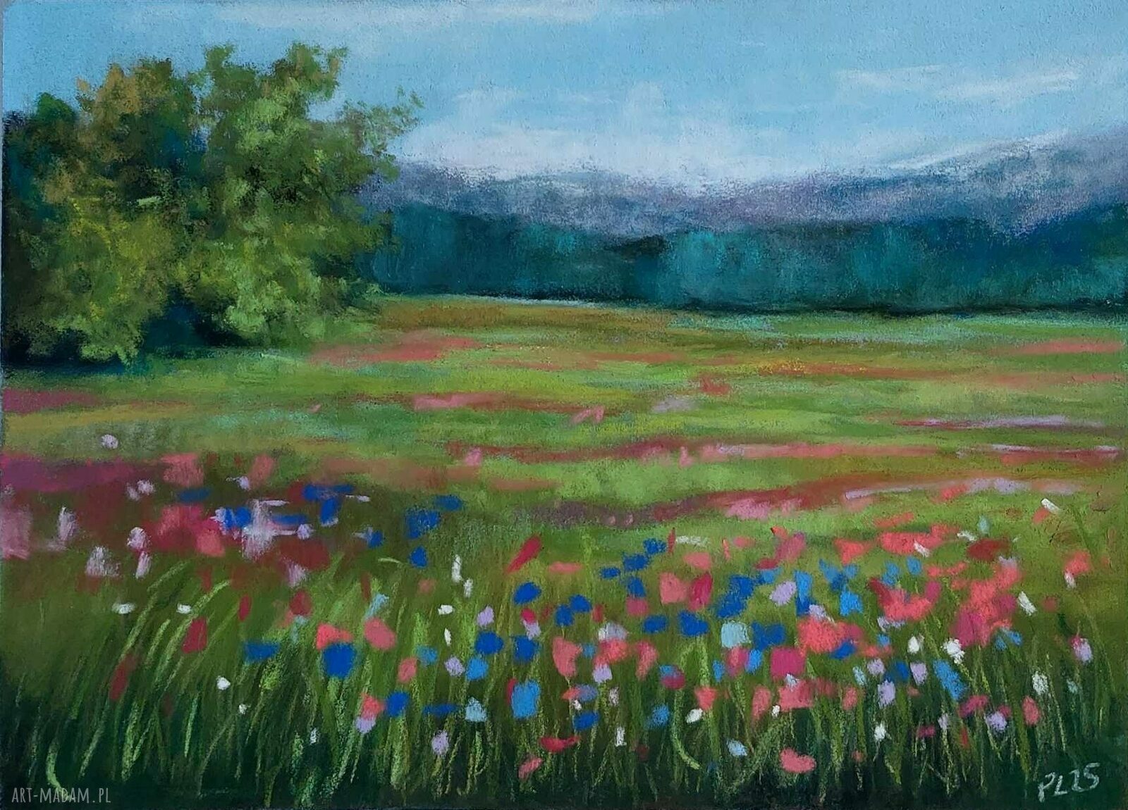 Łąka z pasteli 18x24 cm - ręcznie rysowany obraz