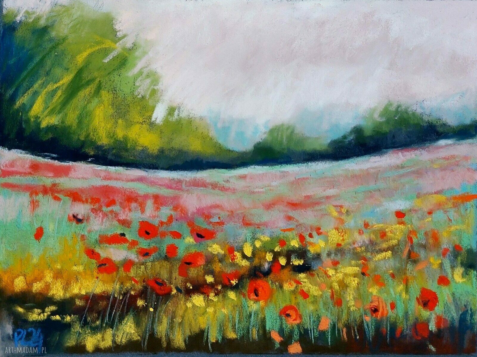 Łąka - obraz z pastelami suchymi (18x24 cm)