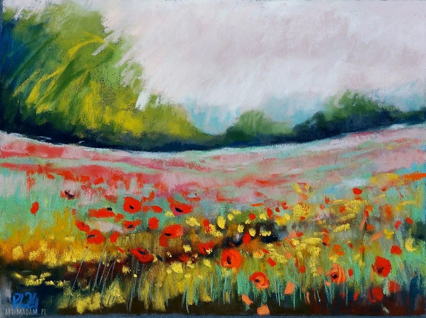ŁĄKA - obraz z pastelami suchymi 18x24 cm