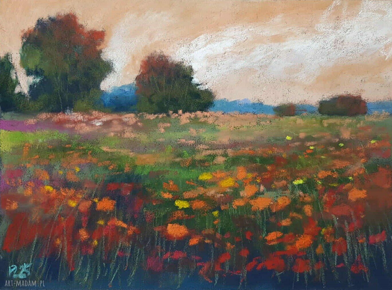Łąka - rysunek pastelami suchymi w formacie 18 x 24 cm