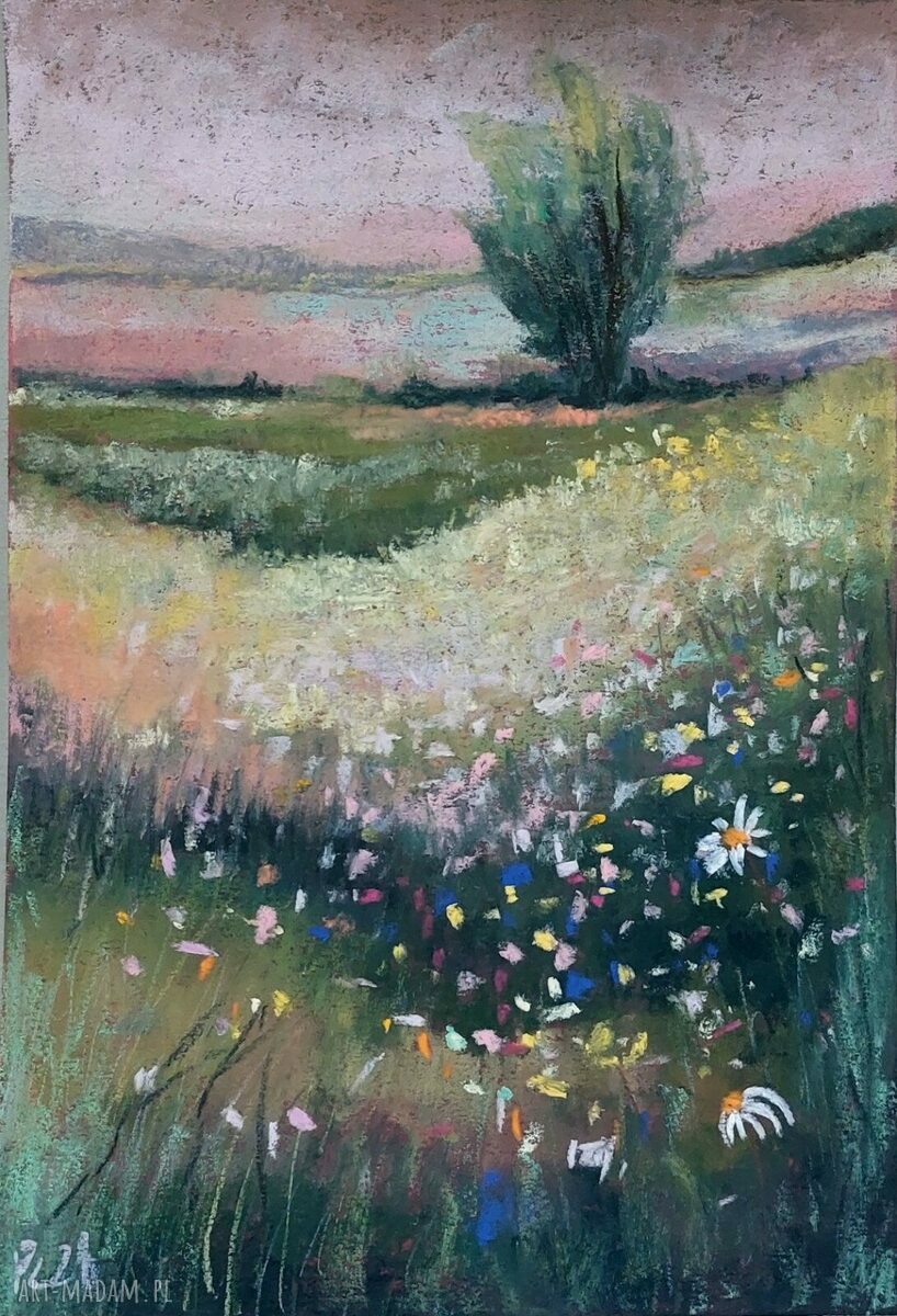 Łąka - rysunek pastelami (format A4)