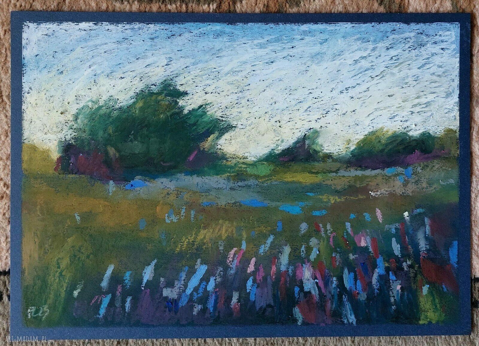 Łąka - rysunek pastelami olejnymi A4
