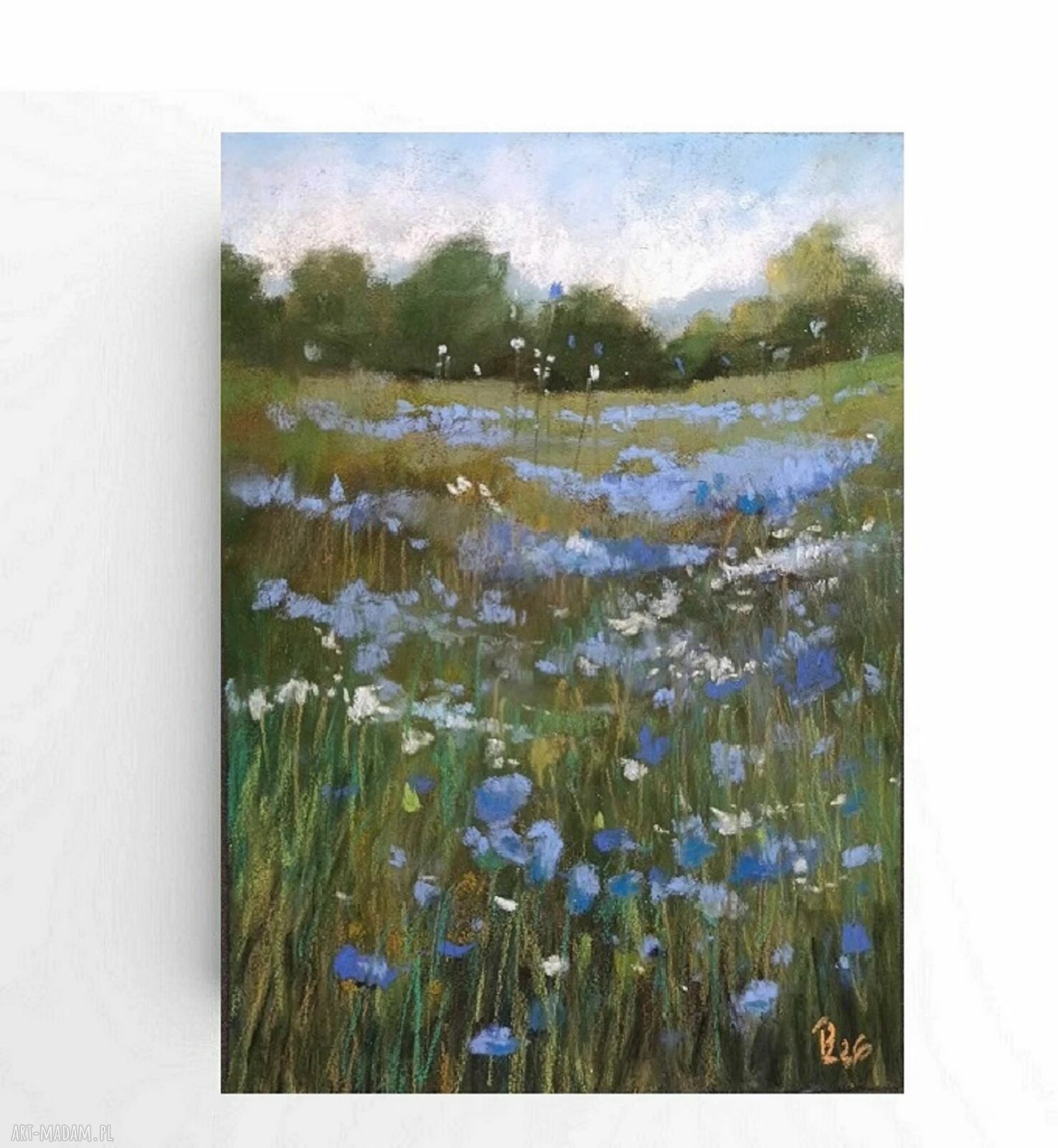 Łąka - oryginalny rysunek pastelami 24 x 18 cm