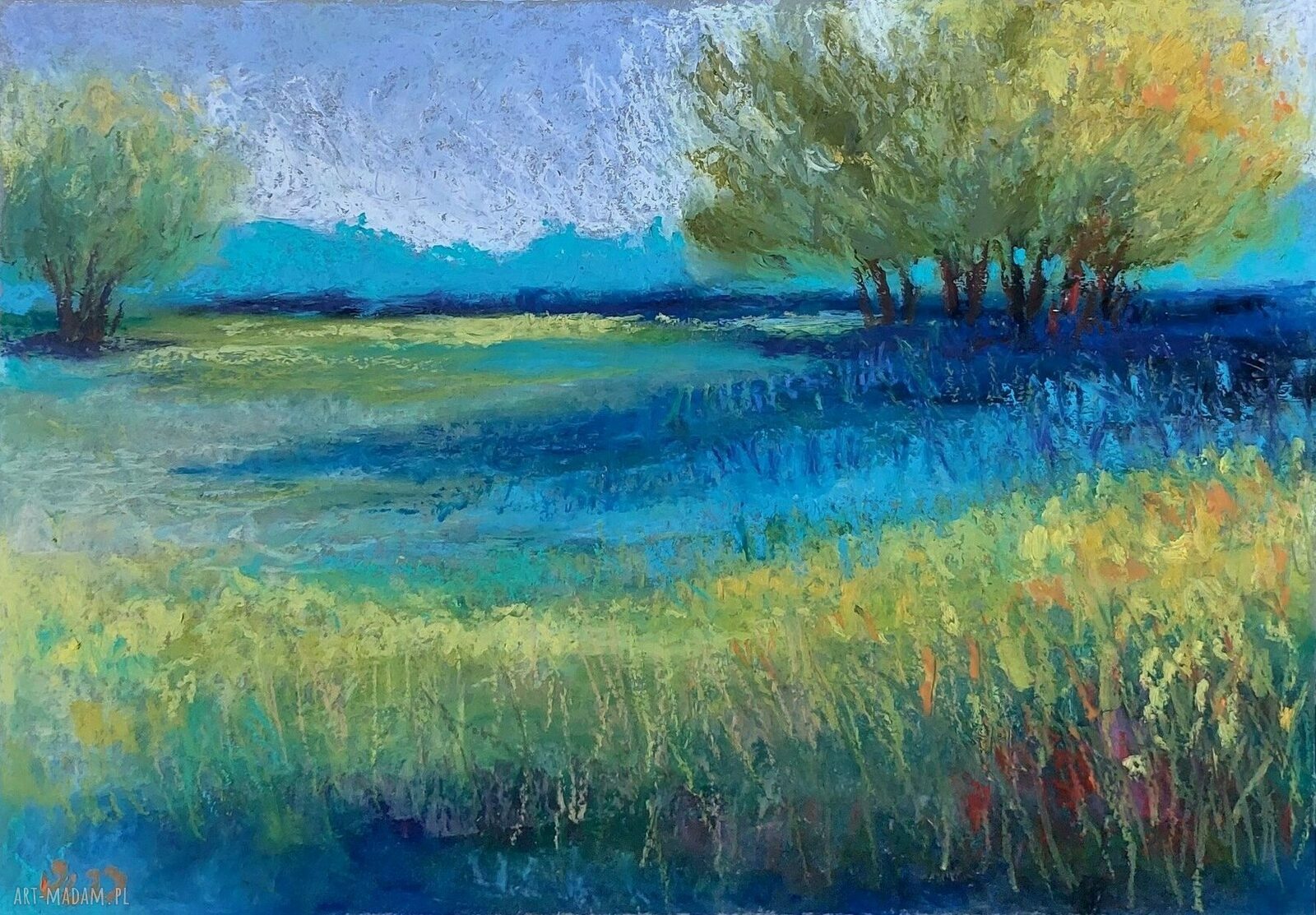 Łąka - rysunek A4 w pastelach olejnych
