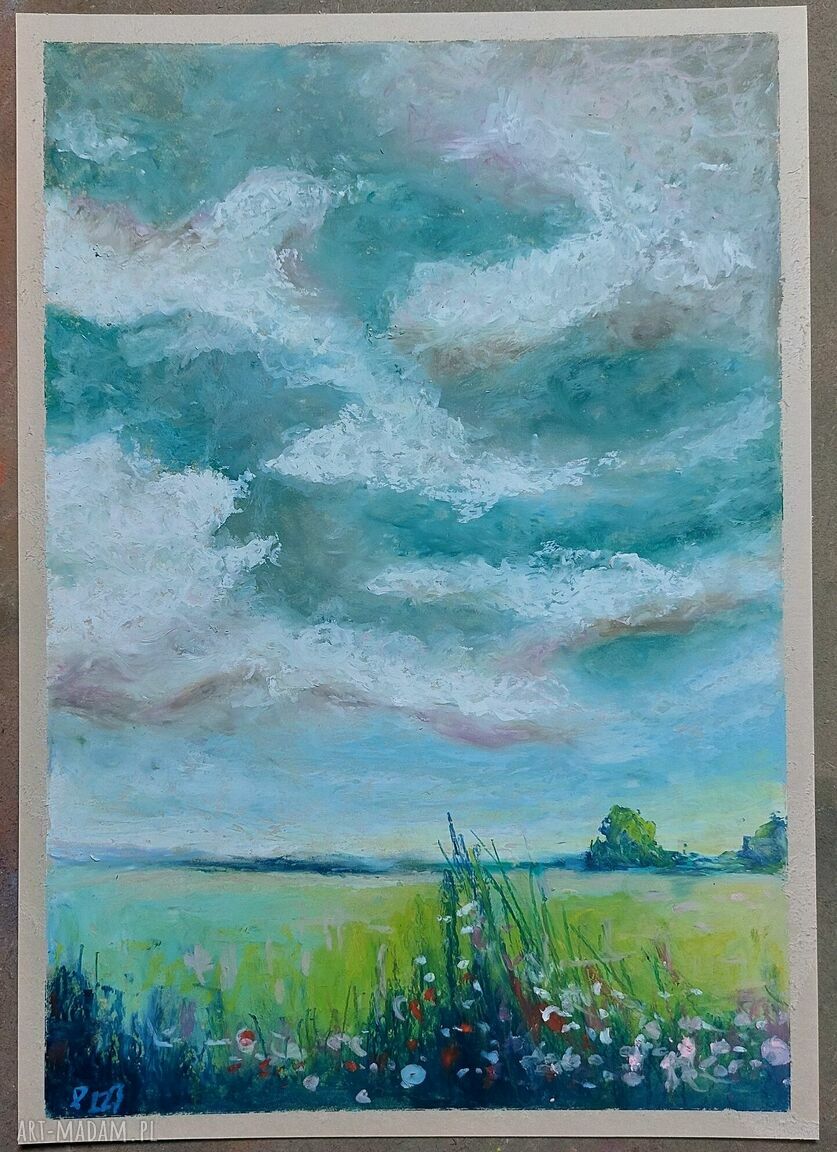 Łąka - autorski rysunek pastelami olejnymi A4