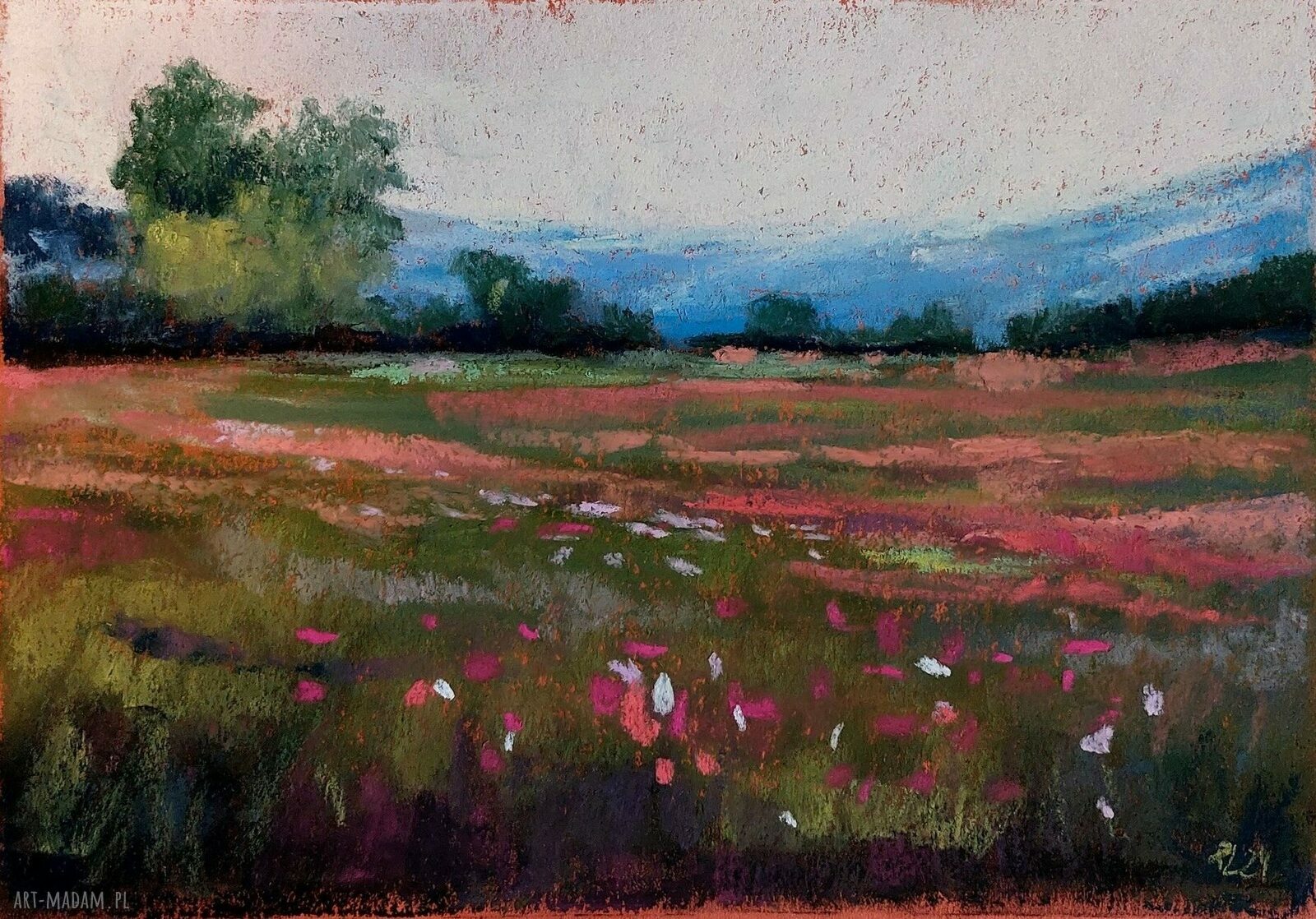 Łąka - rysunek A4 pastelami suchymi