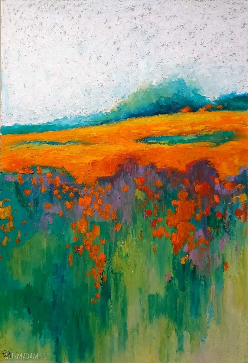 Łąka w pastelach olejnych - oryginalny rysunek A4