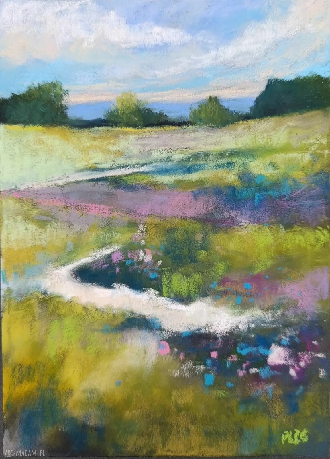 Łąka - oryginalny rysunek pastelami 24 x 18 cm