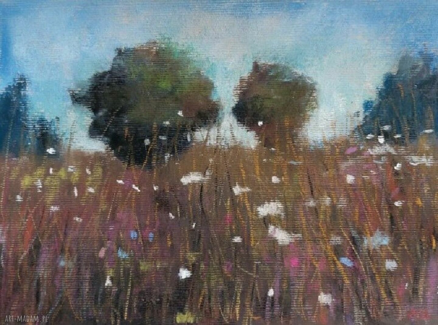 Łąka - rysunek pastelami suchymi Pauliny Lebidy (24 x 18 cm)