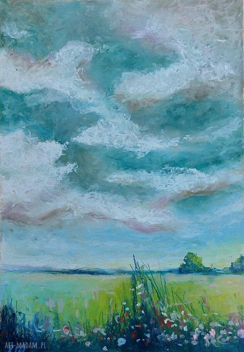 Łąka - autorski rysunek pastelami olejnymi A4