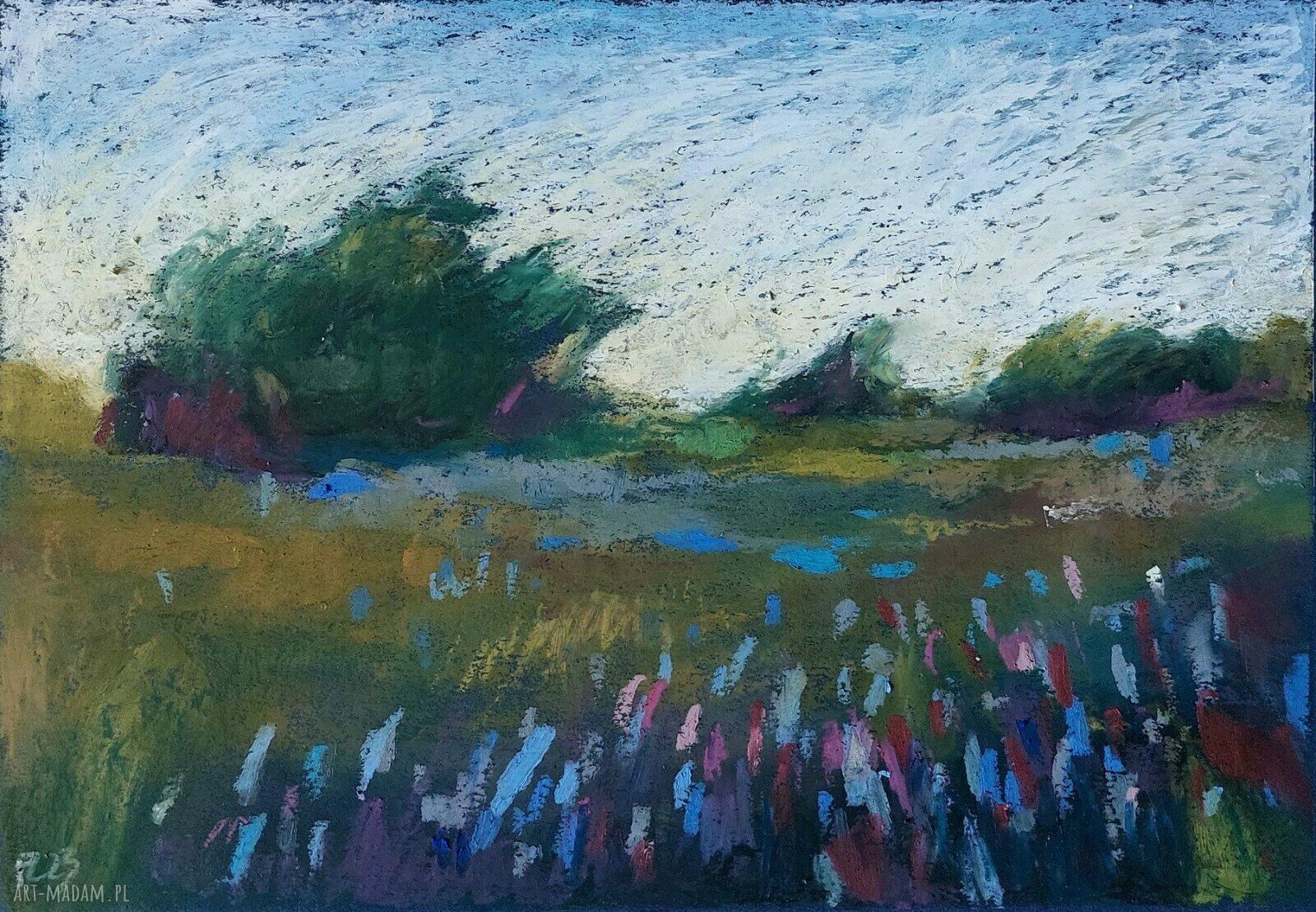 Łąka - rysunek pastelami olejnymi A4