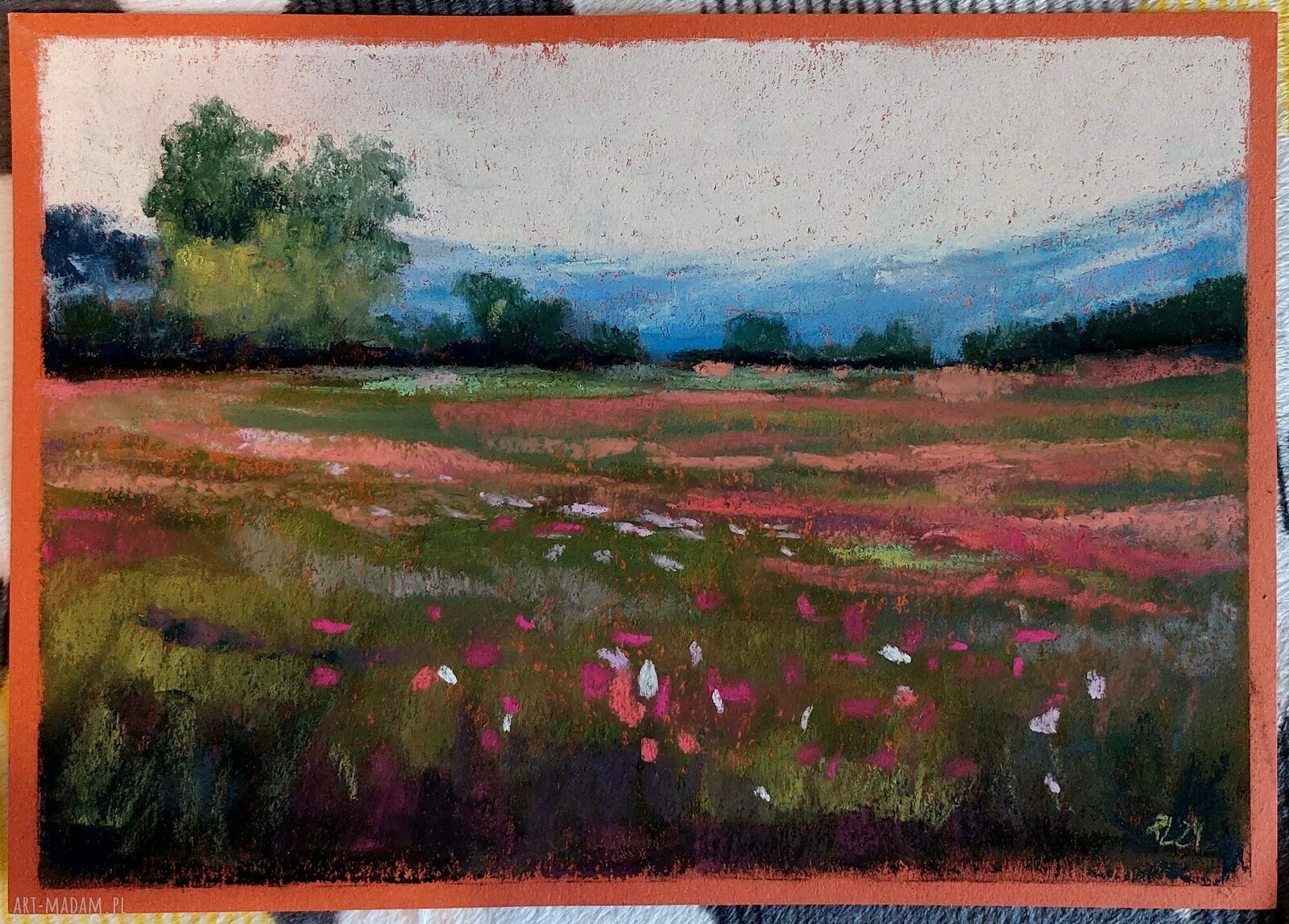 Łąka - rysunek A4 pastelami suchymi