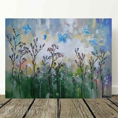 Łąka z niebieskimi motylami - obraz akrylowy 40x30 cm
