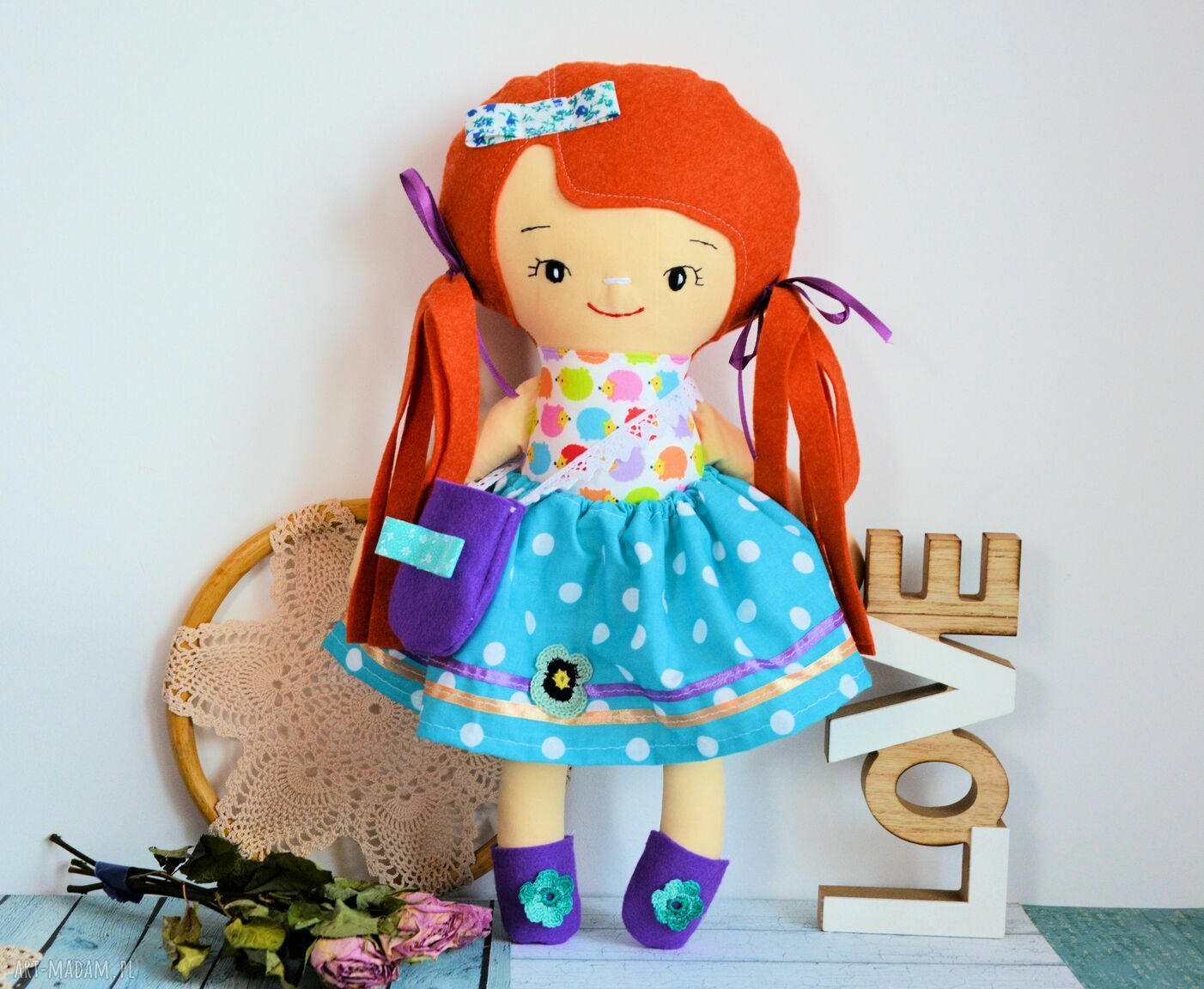 Lala Kasia 40 cm z ubrankami - handmade i bezpieczna dla dziewczynki