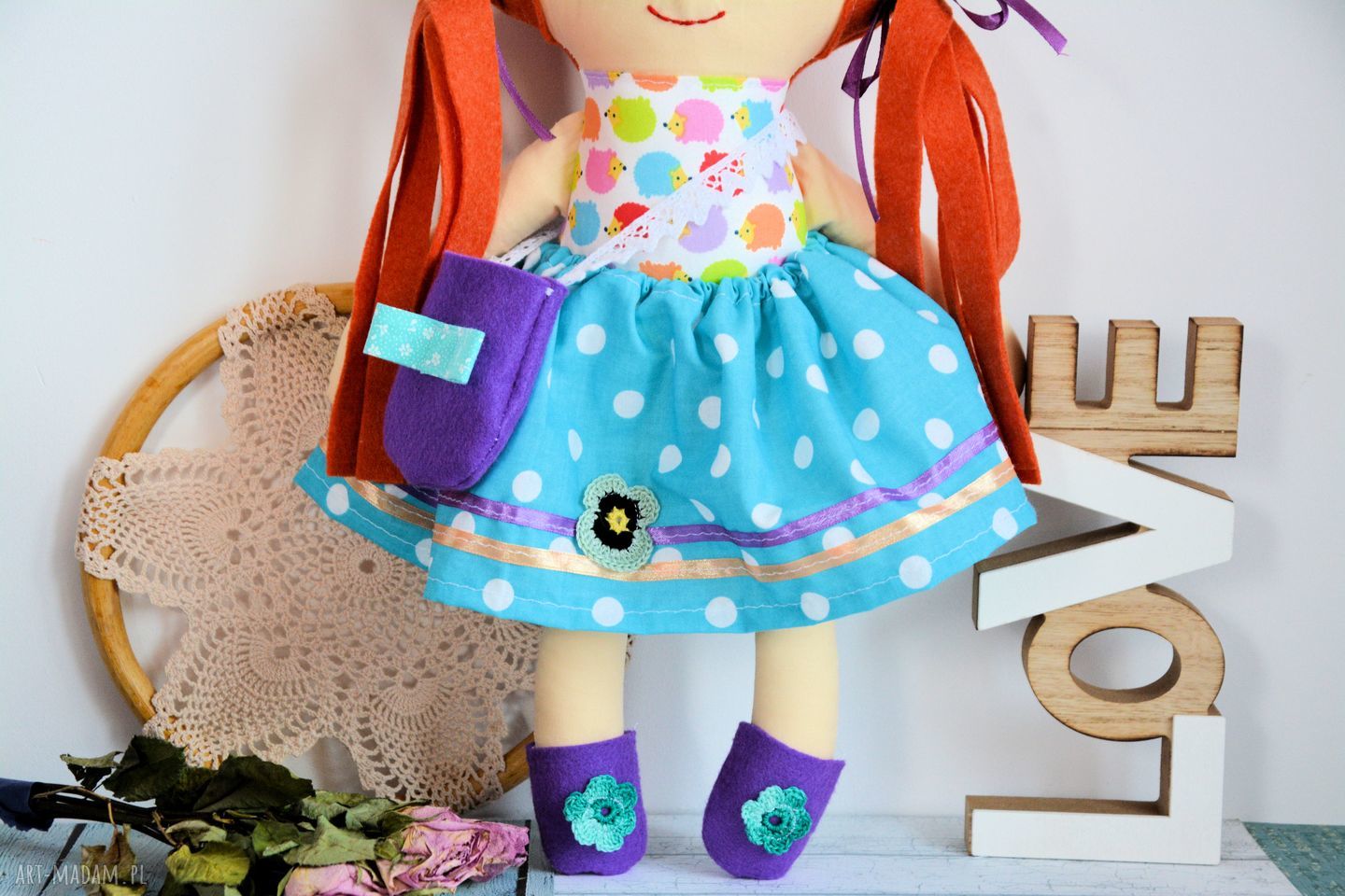 Lala Kasia 40 cm z ubrankami - handmade i bezpieczna dla dziewczynki