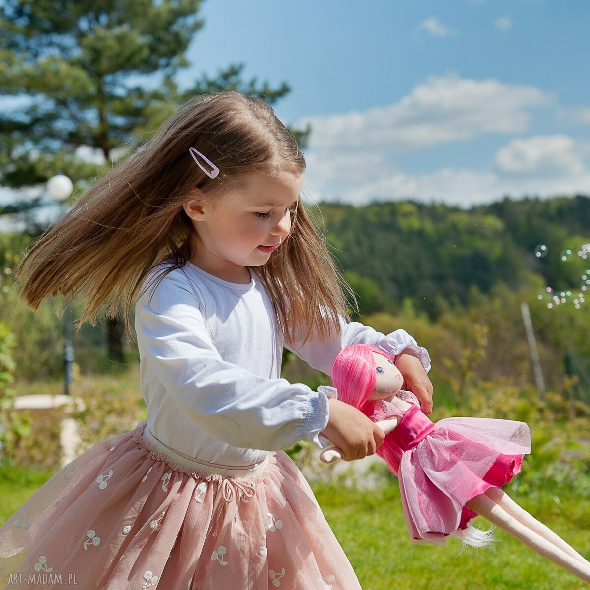 Laleczka syrenka różowo-fioletowa 40 cm - handmade z bawełny