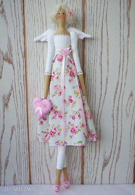 Lalka Aniołek Różowo-Miętowa styl Tilda IVAGRAZIA (ok. 53 cm)