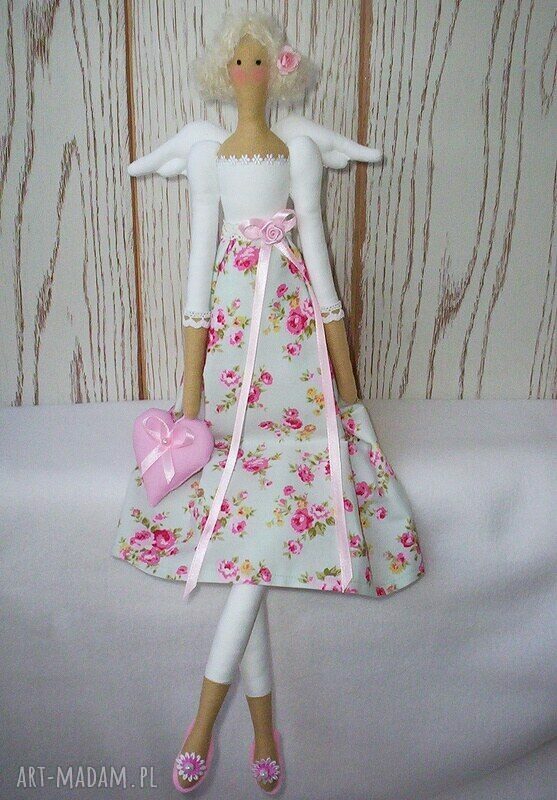 Lalka Aniołek Różowo-Miętowa styl Tilda IVAGRAZIA (ok. 53 cm)