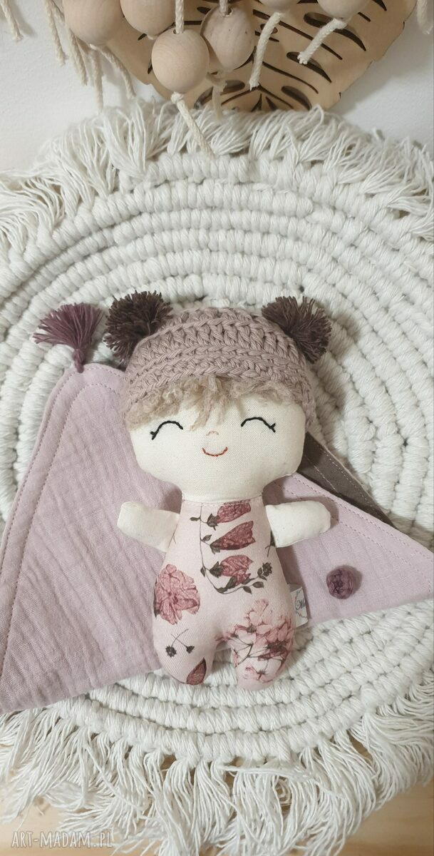 Lalka Bobas w rożku - mini laleczka 17 cm, rękodzieło Madika design