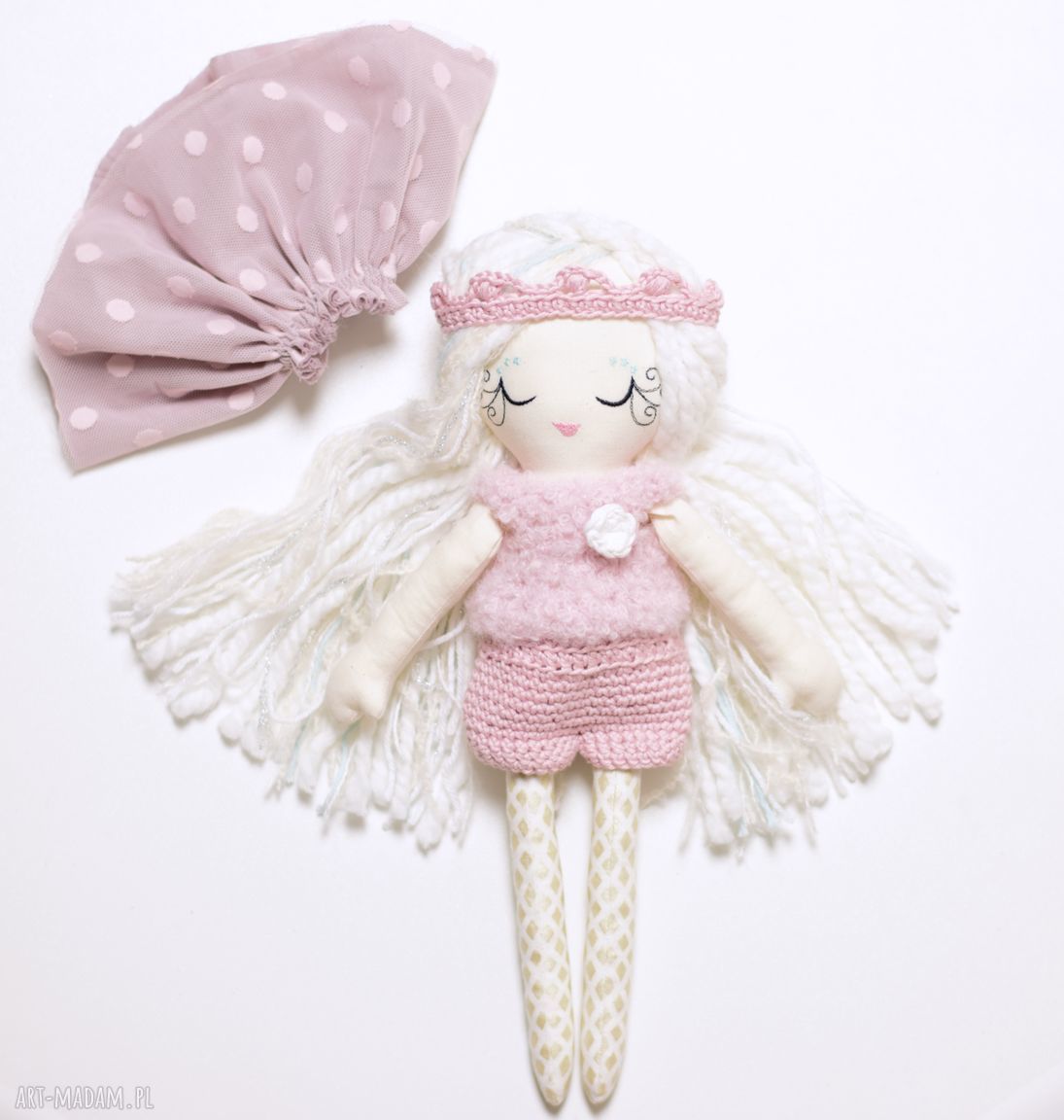 Lalka Celinka - ręcznie robiona lalka 34 cm z szydełkową opaską-koroną