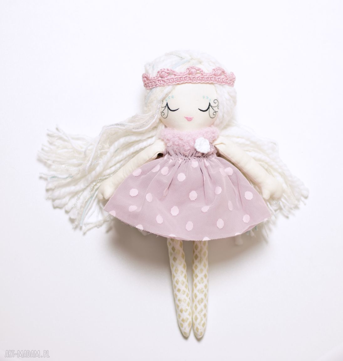 Lalka Celinka - ręcznie robiona lalka 34 cm z szydełkową opaską-koroną