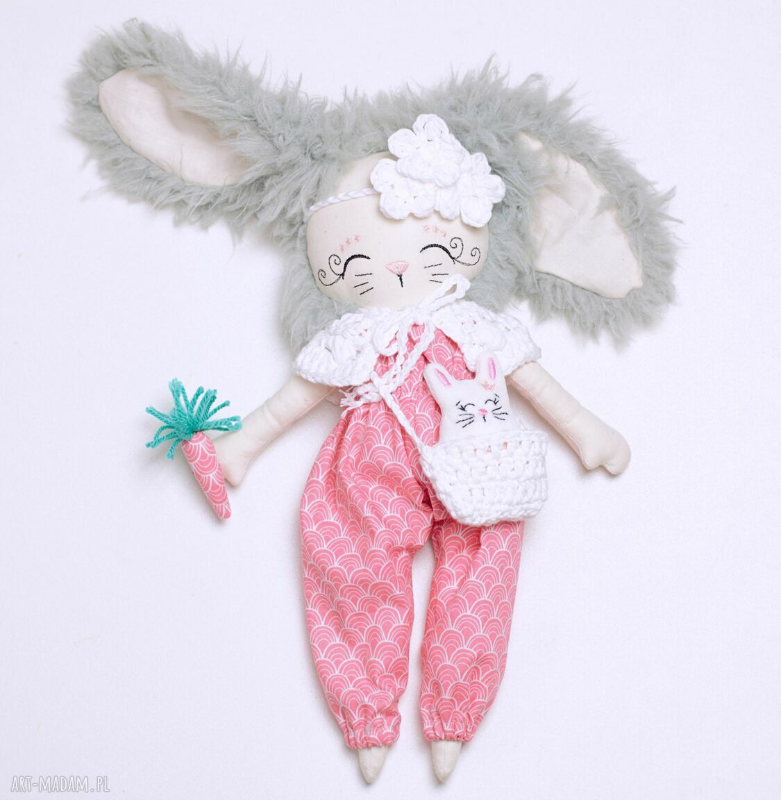 Lalka Króliczka z maleństwem - ręczne wykonanie 33 cm