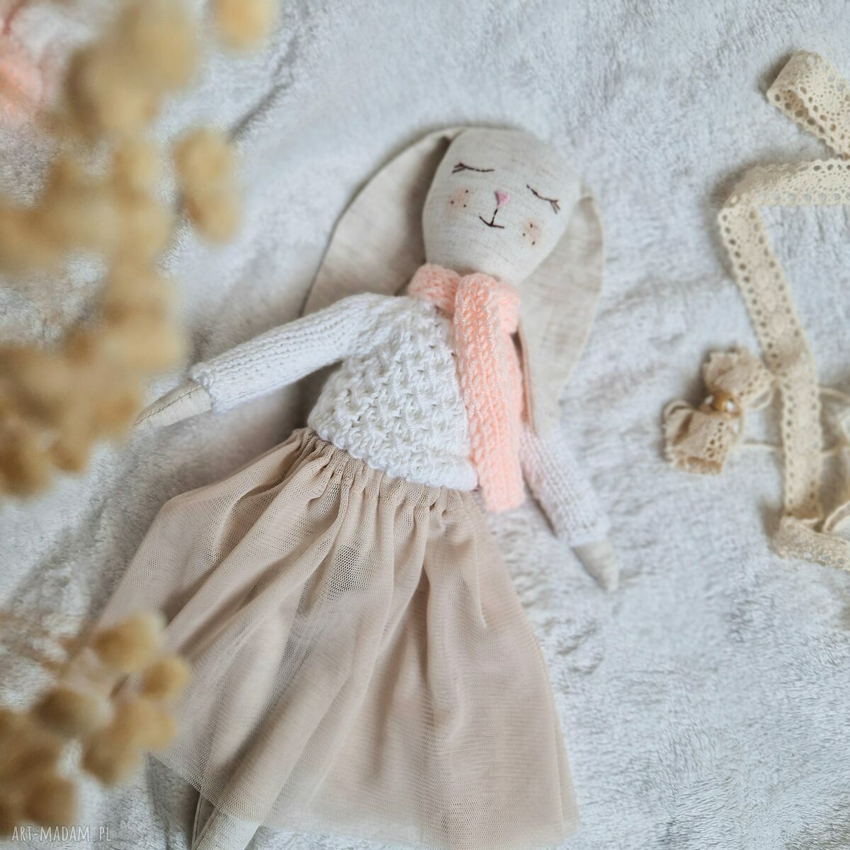 Lalka królik Tilda - ręcznie szyta z lnu, ok. 38 cm