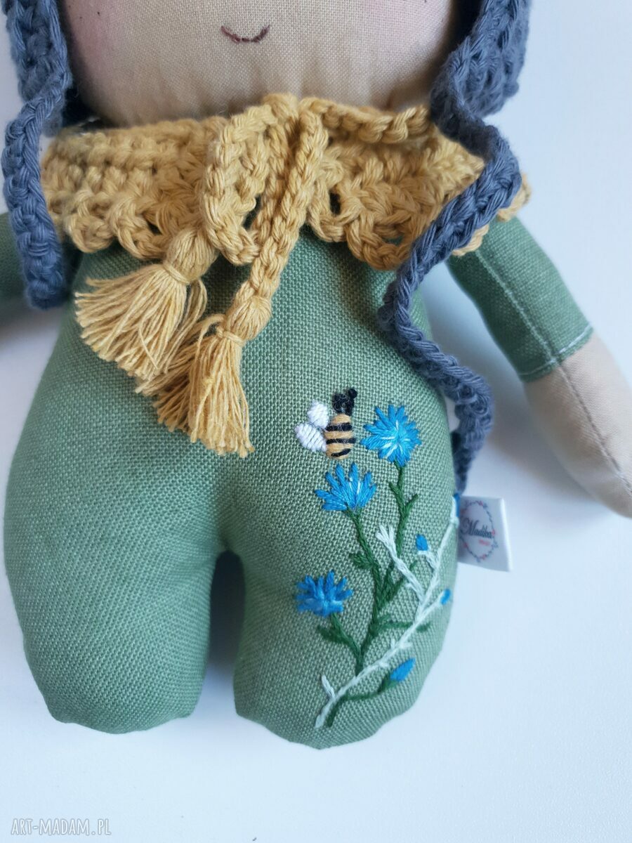 Lalka leśny skrzat Chaberek lniana przytulanka handmade 24 cm