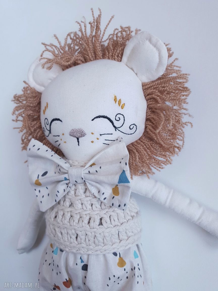 Lalka Lew Miecio - ręcznie robiona przytulanka zoo eko, 33 cm