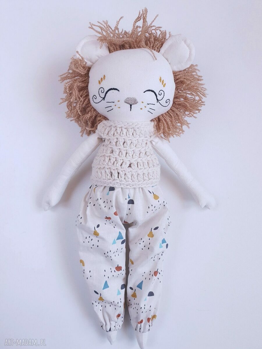 Lalka Lew Miecio - ręcznie robiona przytulanka zoo eko, 33 cm