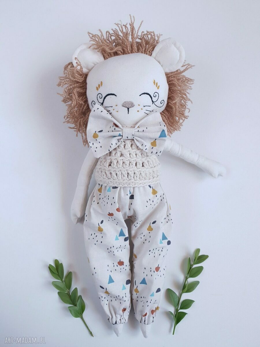 Lalka Lew Miecio - ręcznie robiona przytulanka zoo eko, 33 cm