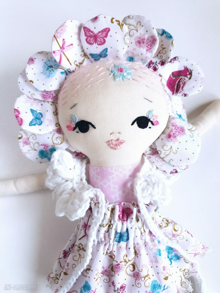Lalka Mirabelka 40 cm - boho haftowana kwiatowa dekoracja do pokoju