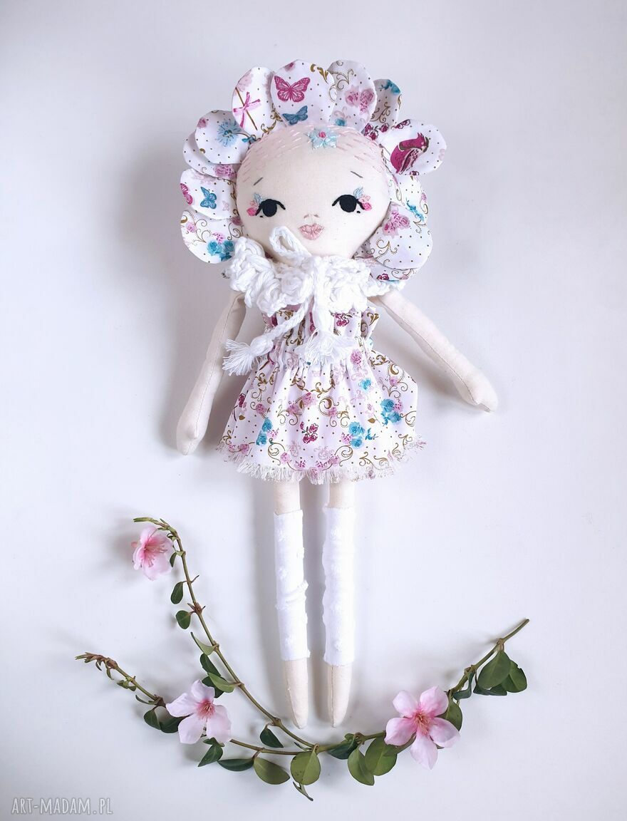 Lalka Mirabelka 40 cm - boho haftowana kwiatowa dekoracja do pokoju