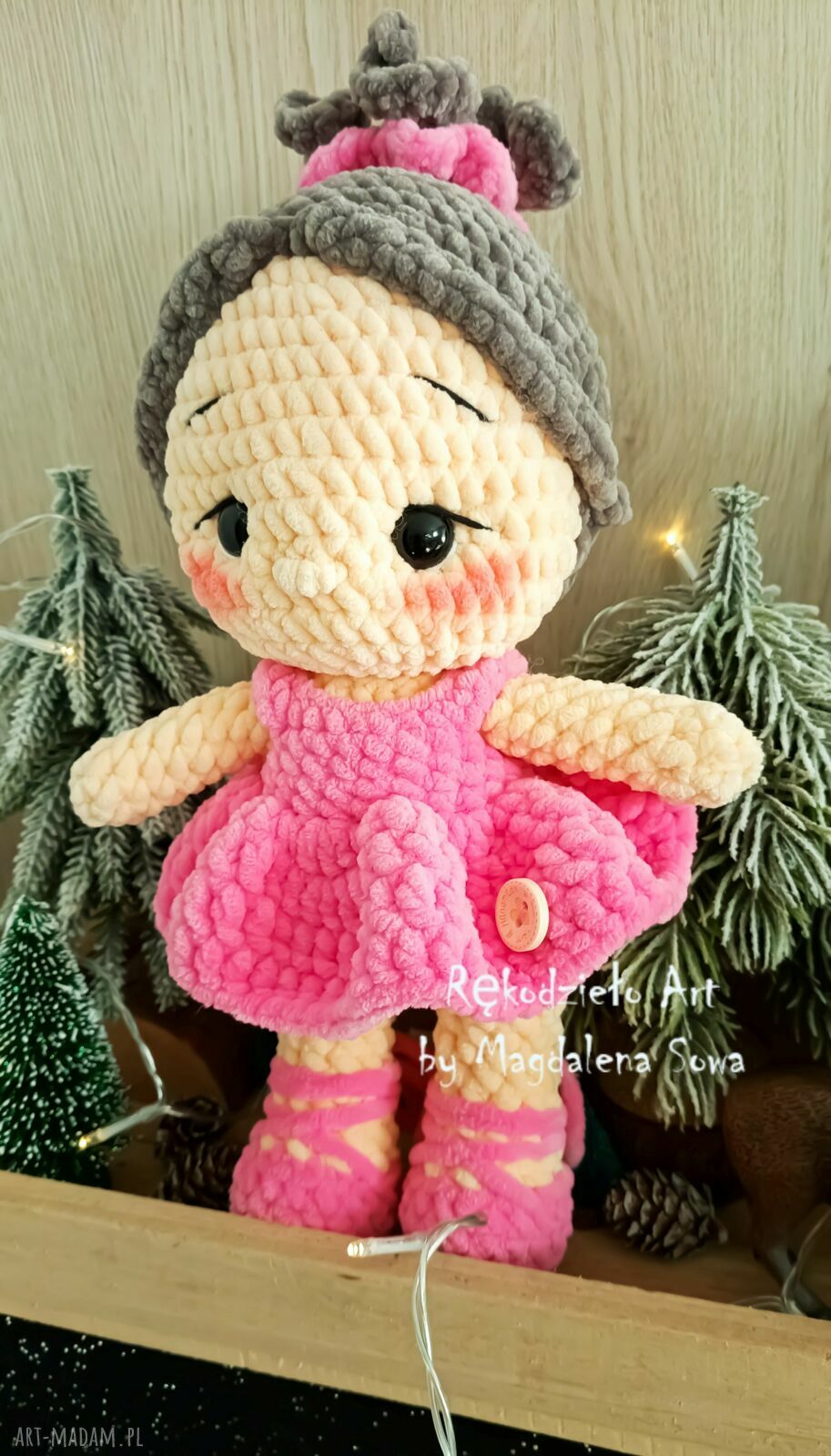 Ręcznie robiona baletnica - lalka na szydełku z pluszowej włóczki 29-30 cm