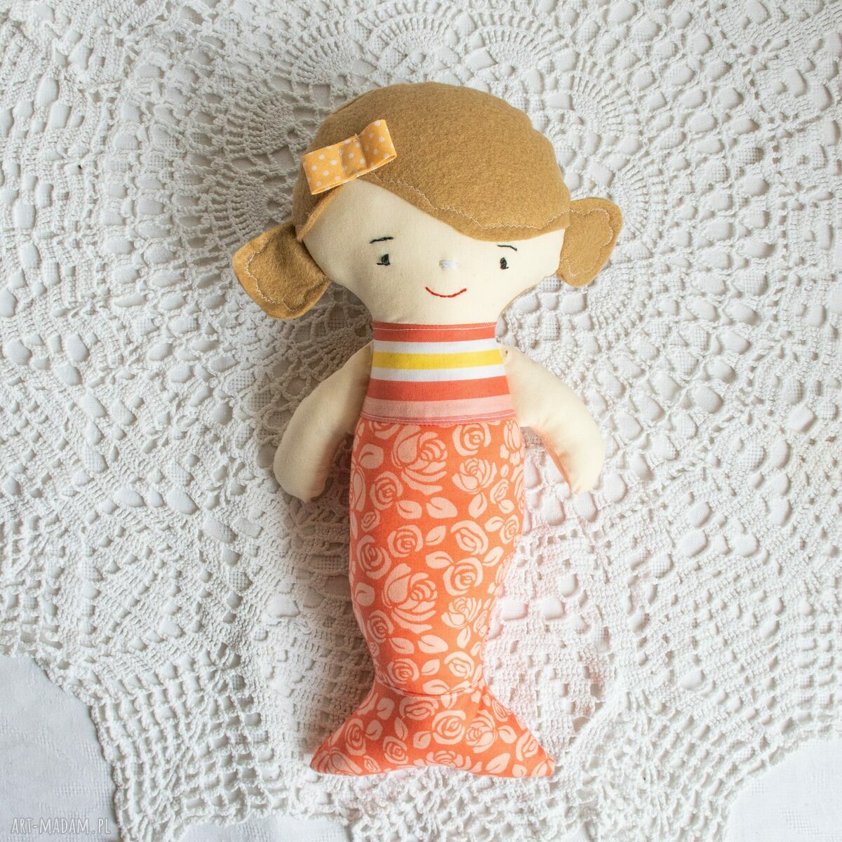 Lalka syrenka Morelka 33 cm - ręcznie szyta morska przytulanka